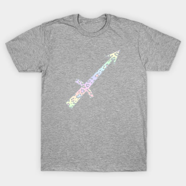 Sagittarius Zodiac Horoscope Symbol in Pastel Rainbow Leopard Print T-Shirt by bumblefuzzies